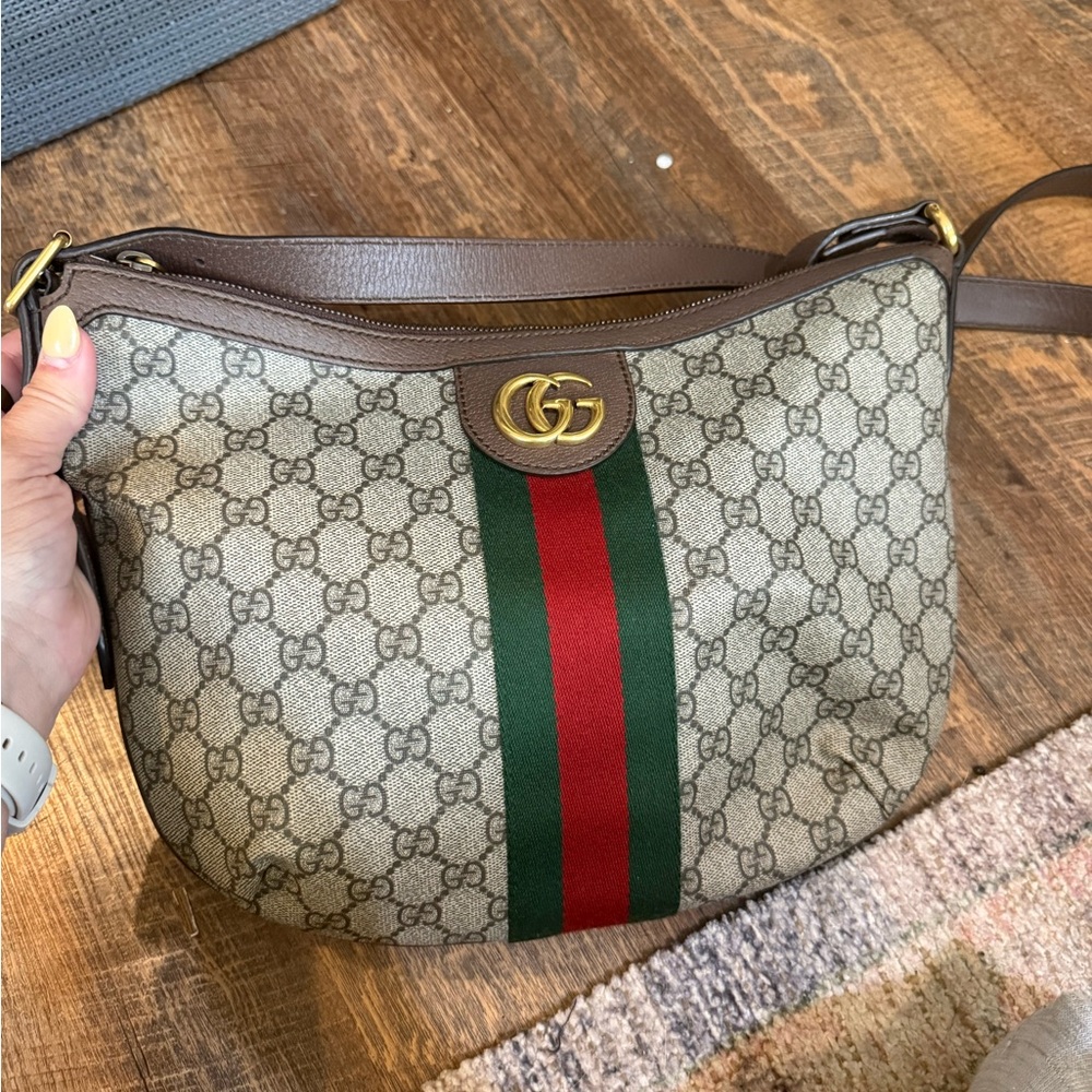 Gucci Ophidia Half Moon Hobo Small GG Canvas Brown Pre-Loved